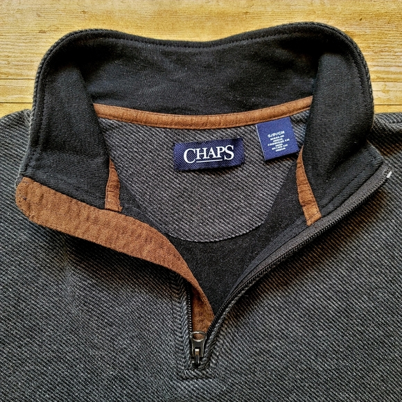 Chaps Ralph Lauren Men's Quarter Zip Houndstooth Sweater in Grey Size Sz Small - Picture 3 of 5